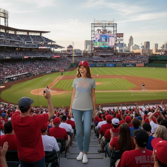 Gray Phillies T-Shirt with Pink and Blue Design - Picture 2 of 5